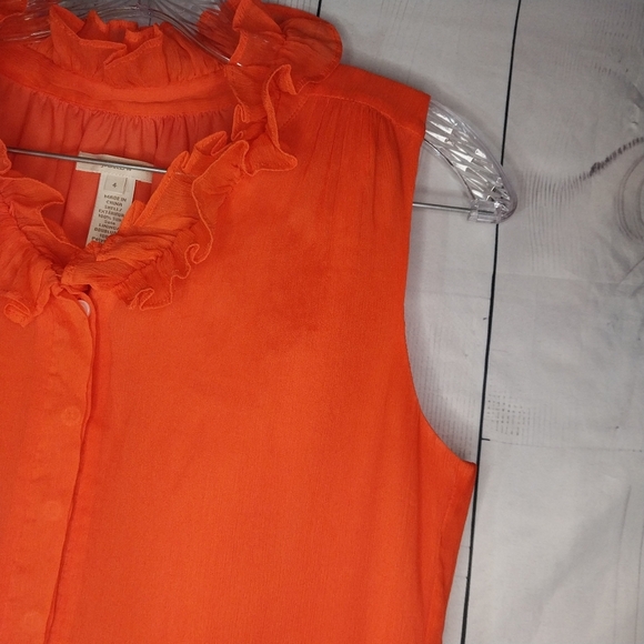 J.Crew Naomi Top Orange Lined Silk Sleeveless Ruffle Neck Blouse - Picture 2 of 14